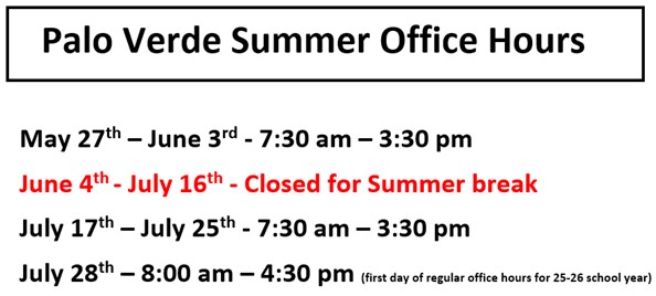 Front Office Summer Hours